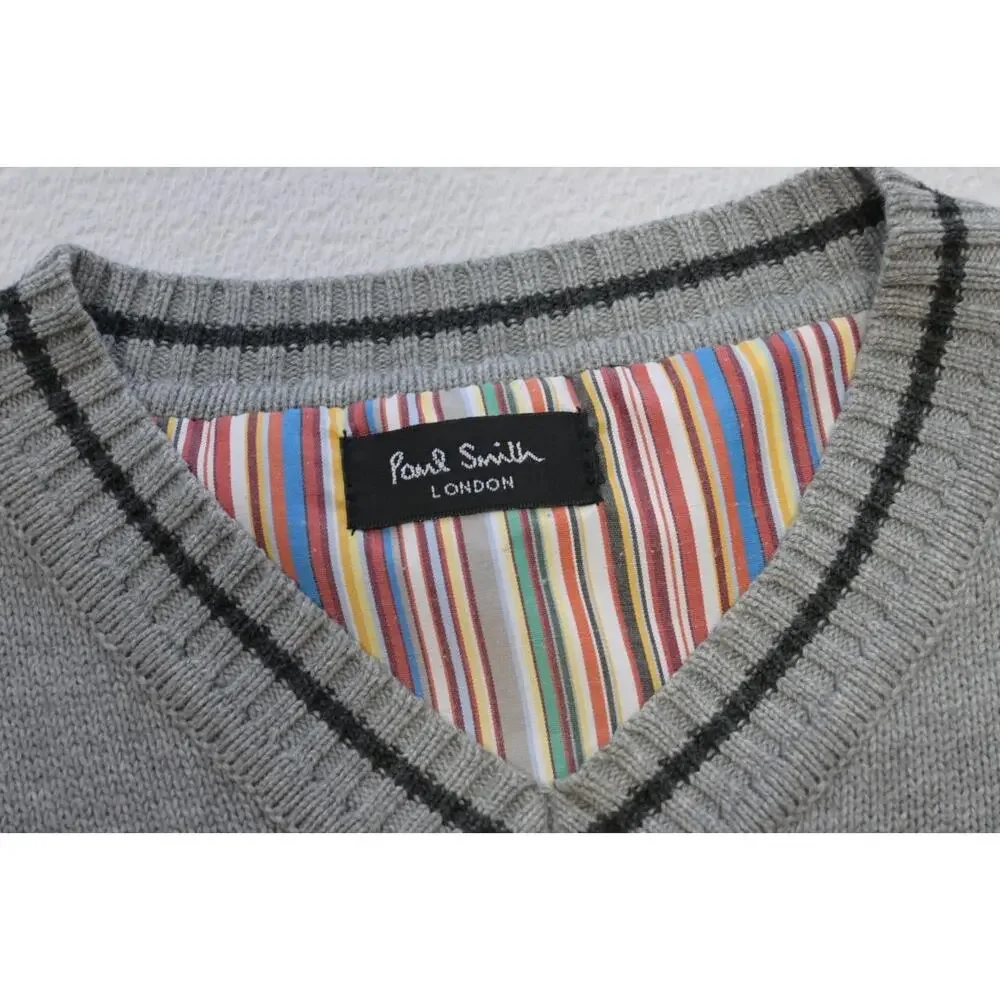 Paul Smith Knitted‎ Vest Gray V Neck Pullover Sweater Mens Size XL